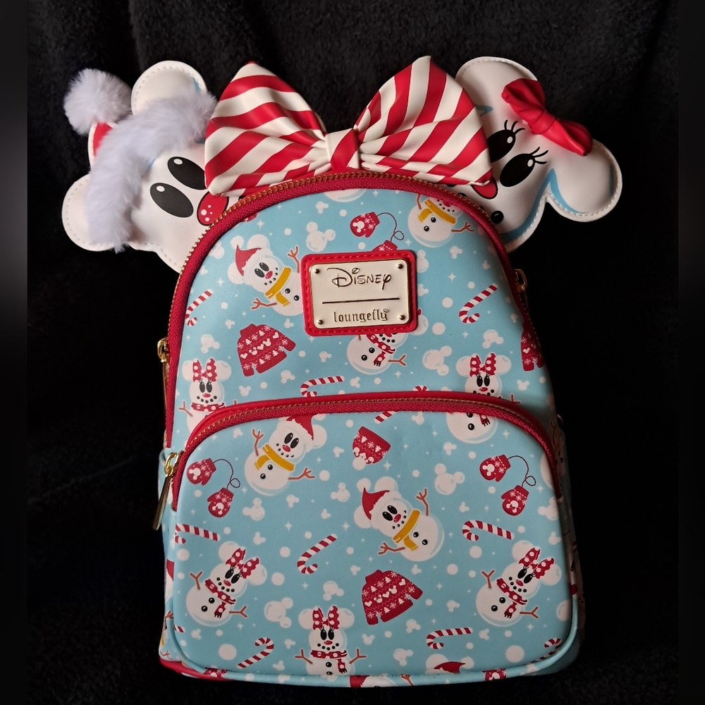 Disney Snowman Mickey and Minnie Loungefly Mini Backpack and Ears